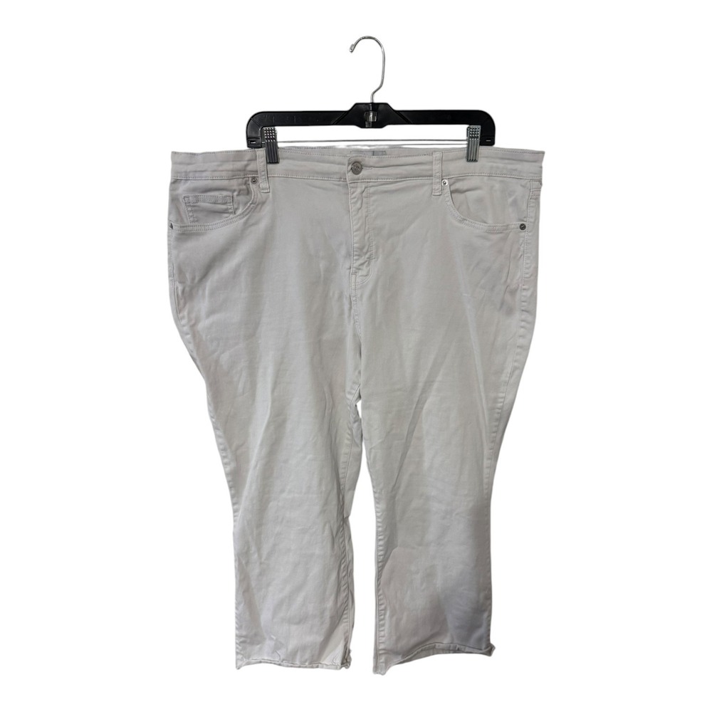 Crown & Ivy Women High Rise Flare Jeans 20W Khaki Cropped Frayed Hem Pant